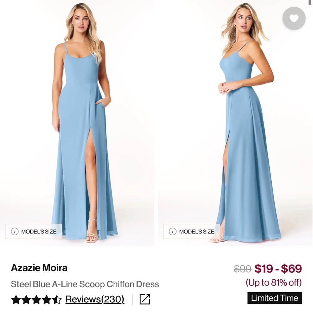 Azazie - Moira - Steel Blue Chiffon Maxi Dress